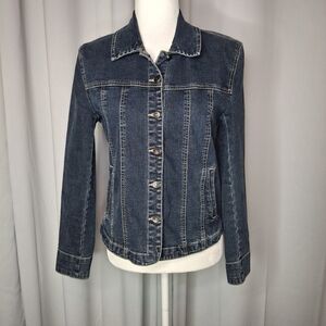 Women’s Live a Little Size Medium Denim Jacket Flattering Fitted Blazer Casual